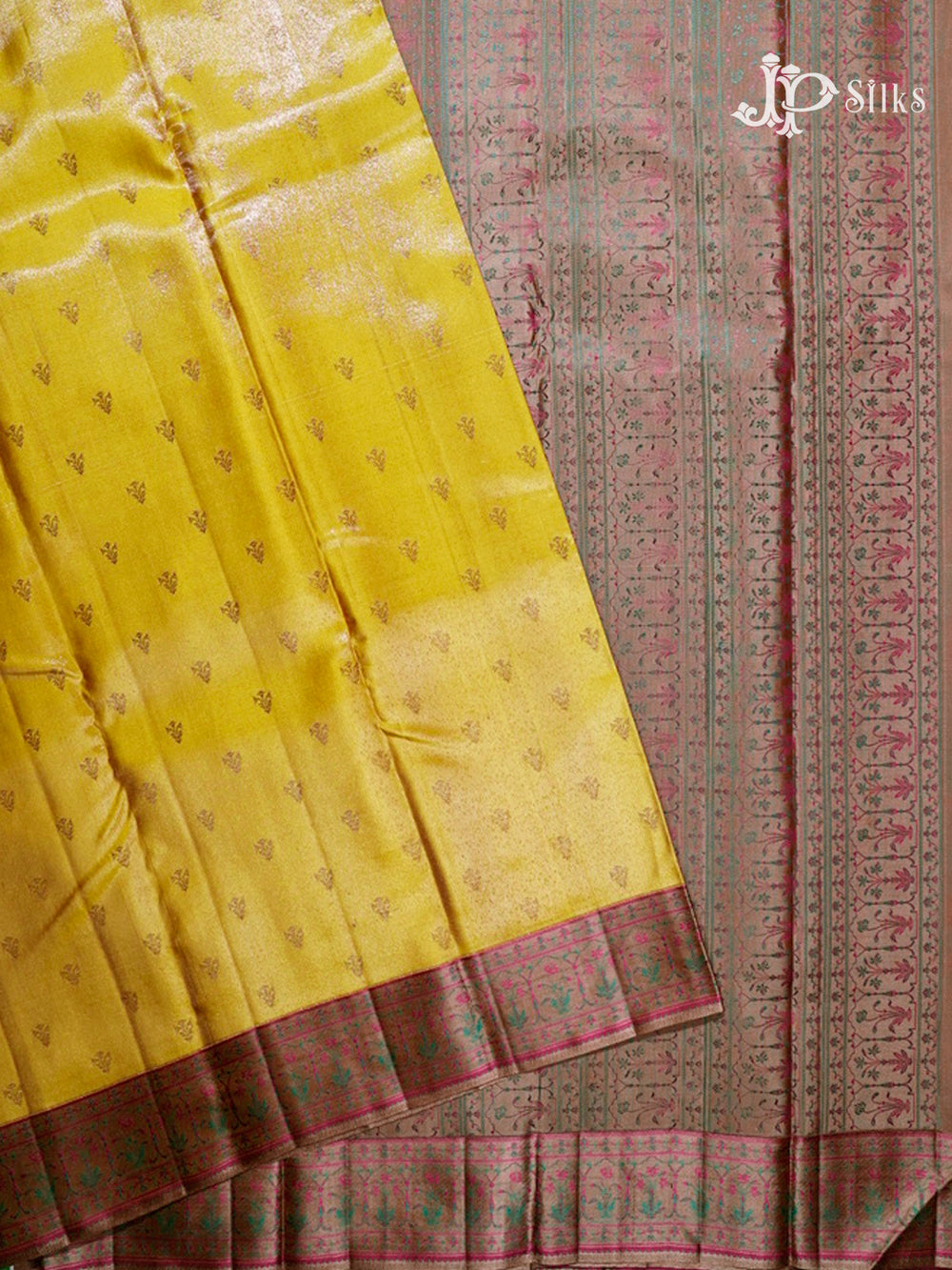 Mustard Yellow & Light Brown Kanchipuram Silk Saree - D7250-view2
