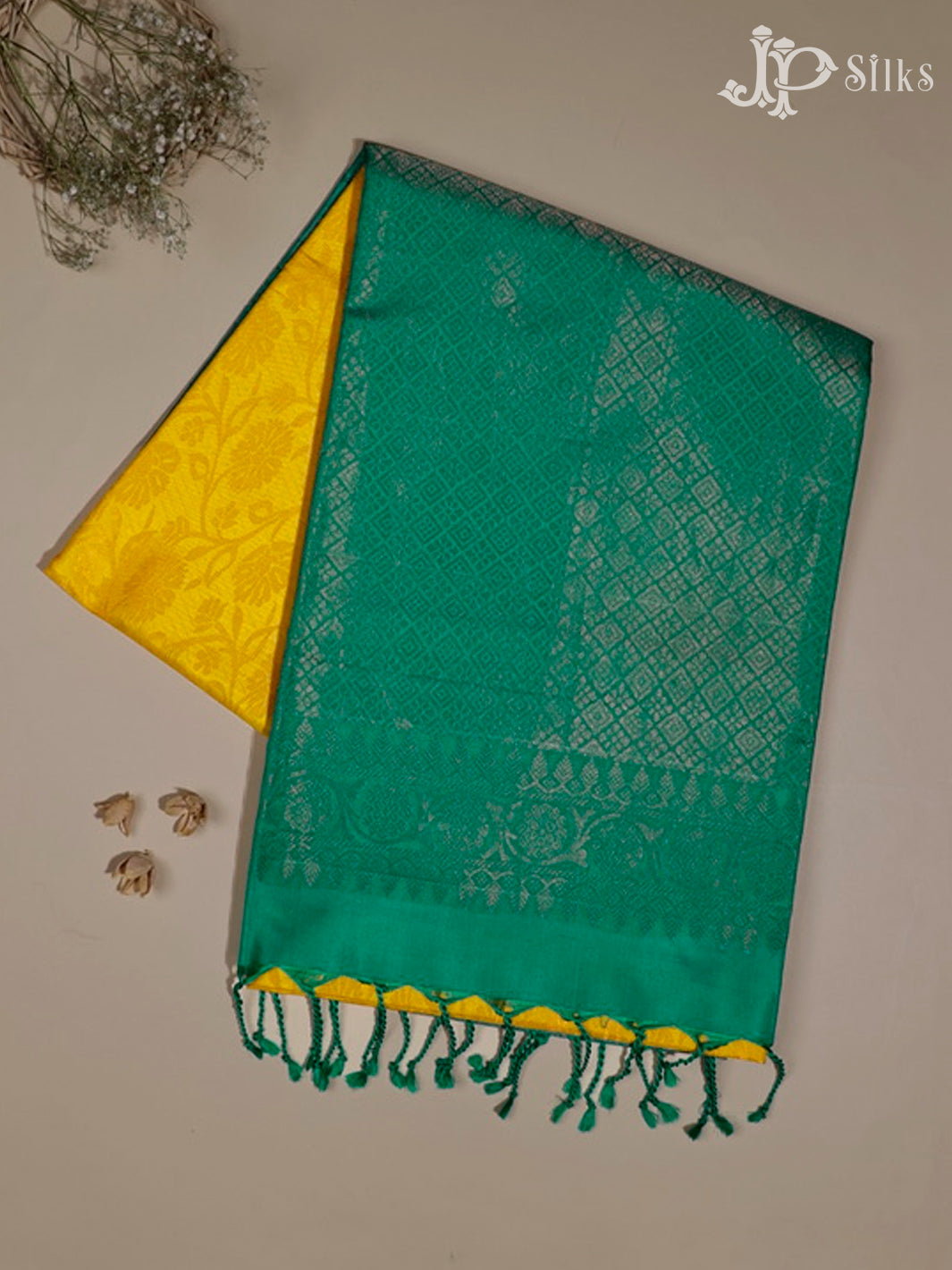 Yellow & Greenish Teal Soft Silk Saree - D1826-view1