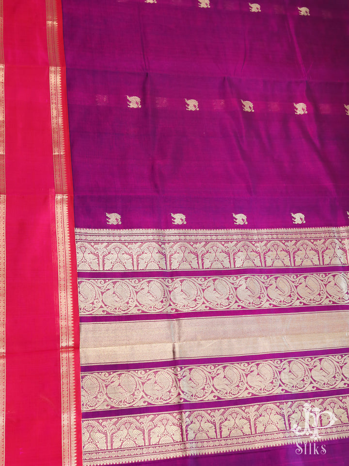Purple and Pink Silk Cotton Saree - D9783 - View 3