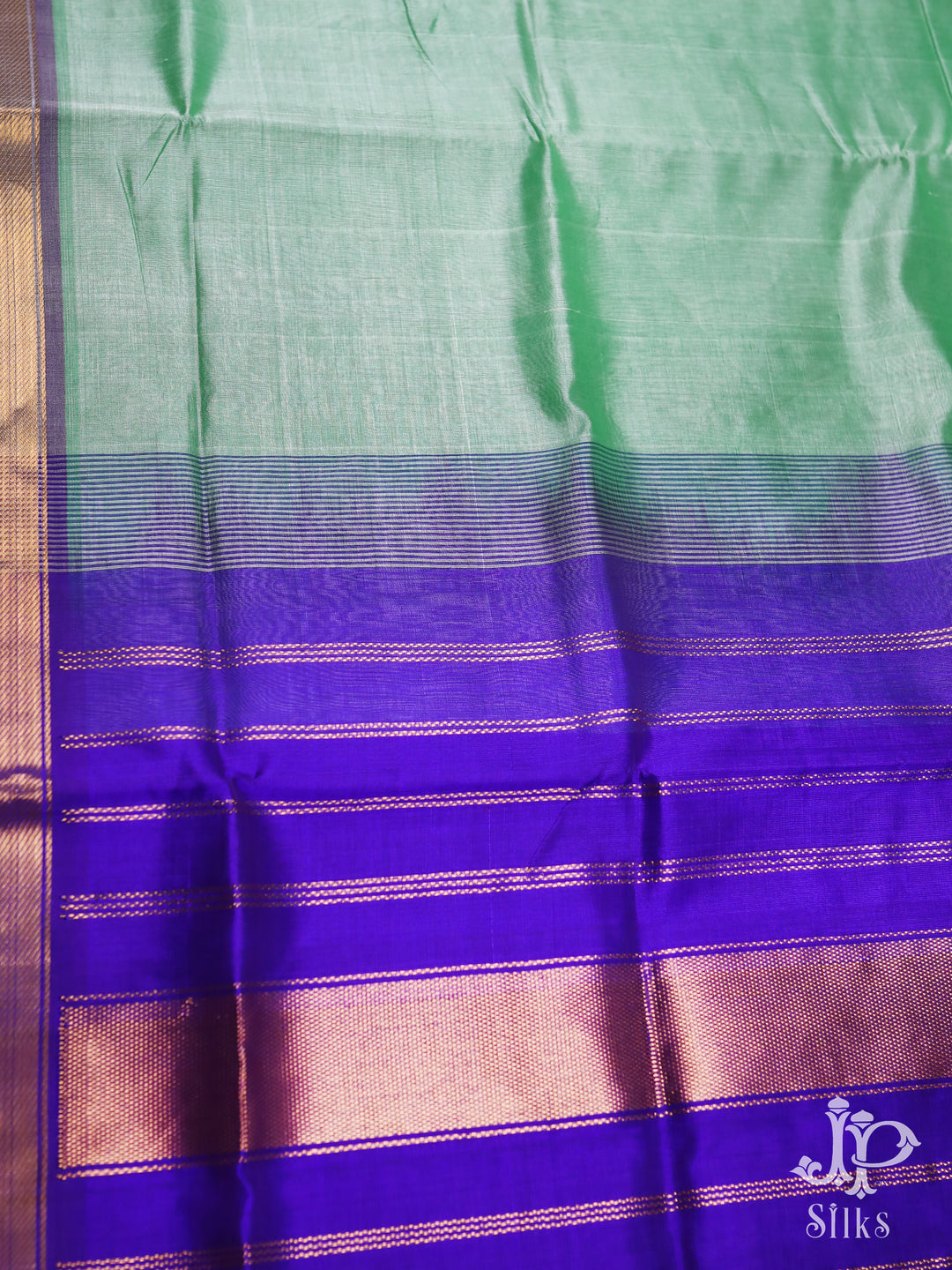 Pista Green and Violet Silk Cotton Saree - D8192 - View 4