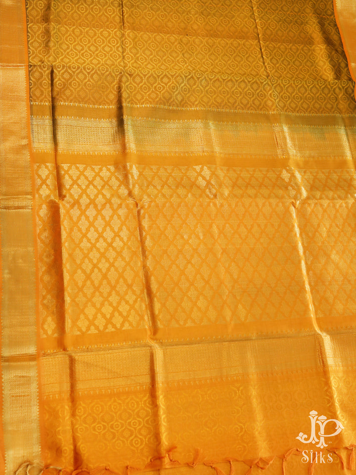 Black-Gold, Mustard Yellow Silk Cotton Saree - D8223