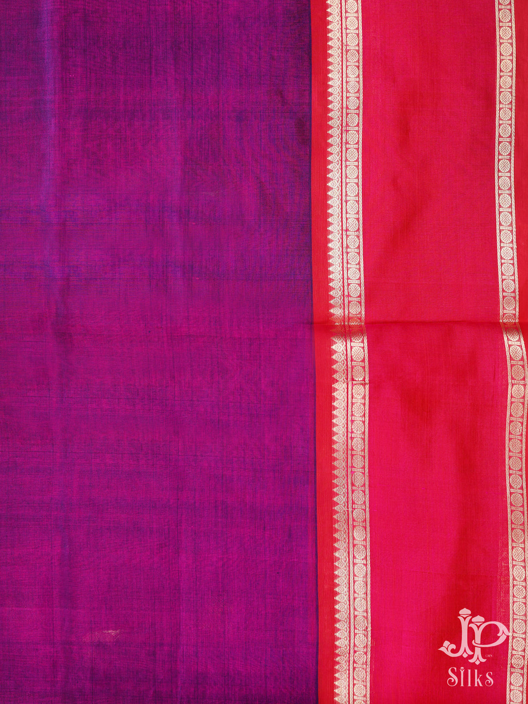 Purple and Pink Silk Cotton Saree - D9783 - View 2