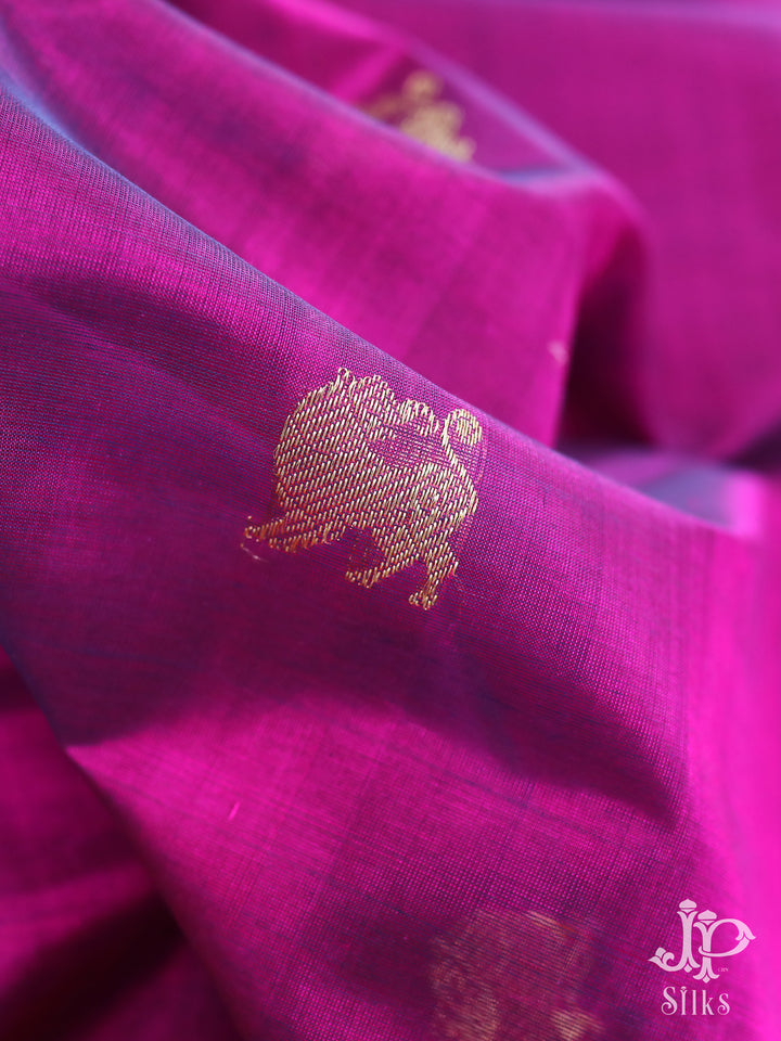 Purple and Pink Silk Cotton Saree - D9783 - View 1