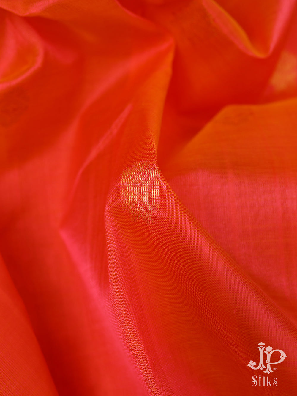 Reddish Orange and Bottle Green Silk Cotton Saree - E1599 - View 1
