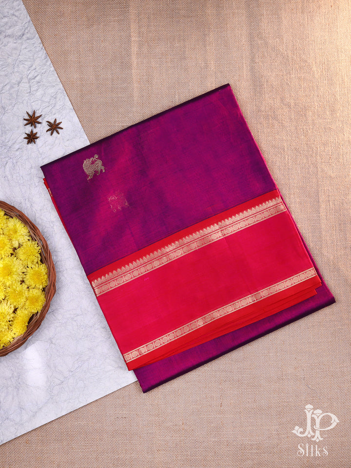 Purple and Pink Silk Cotton Saree - D9783