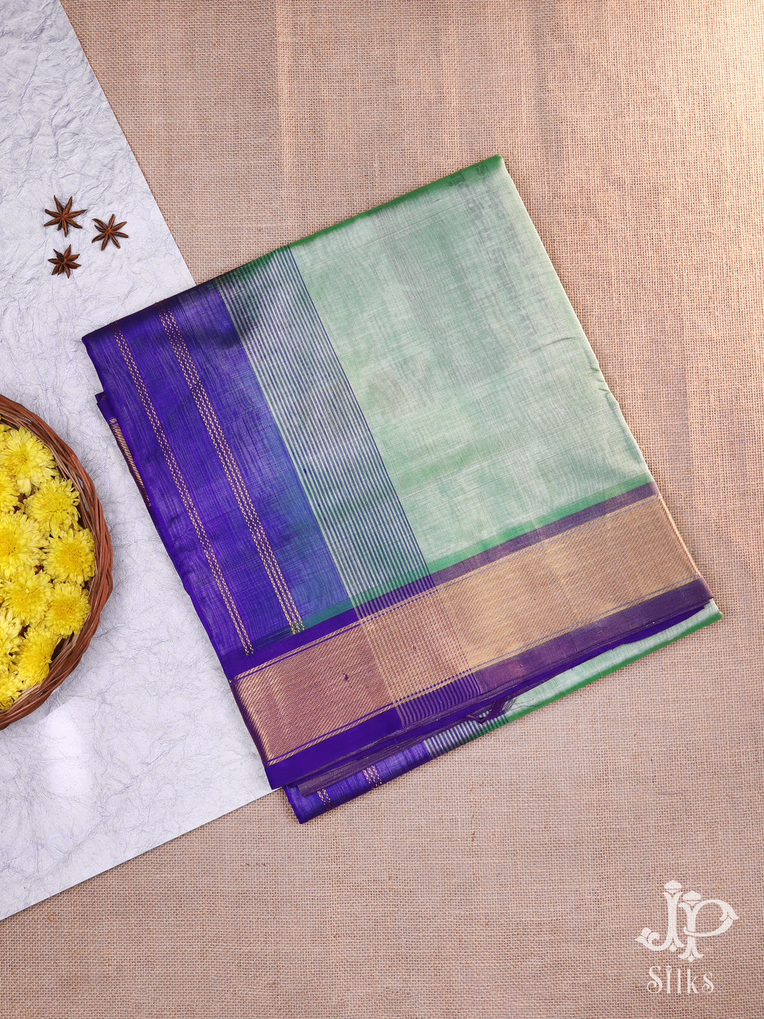 Pista Green and Violet Silk Cotton Saree - D8192