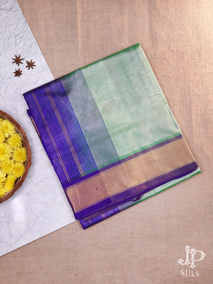 Pista Green and Violet Silk Cotton Saree - D8192