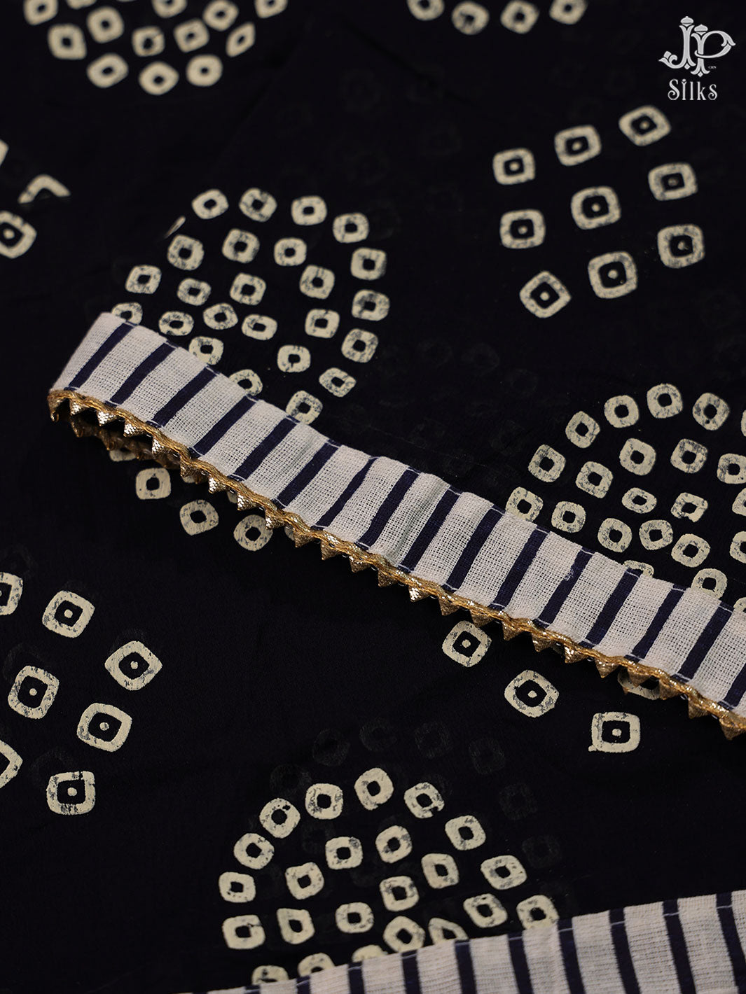 Black and White Cotton Chudidhar Material - C4317 - View 5