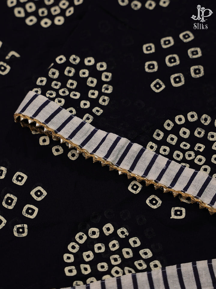 Black and White Cotton Chudidhar Material - C4317 - View 5