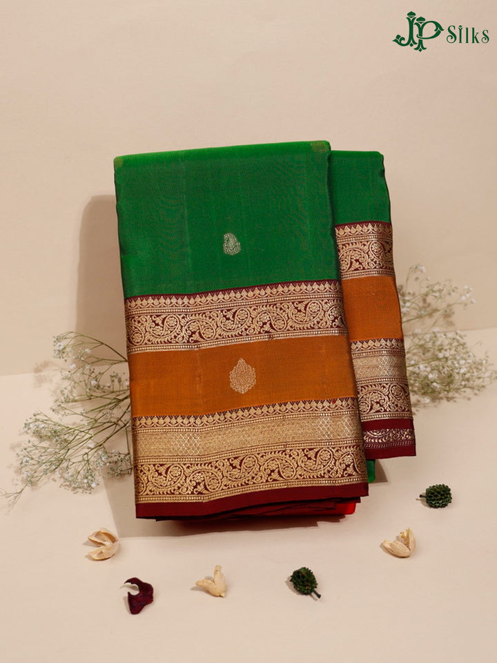 Emerald Green and Hickory Brown Pure Silk Mixed Saree - G349