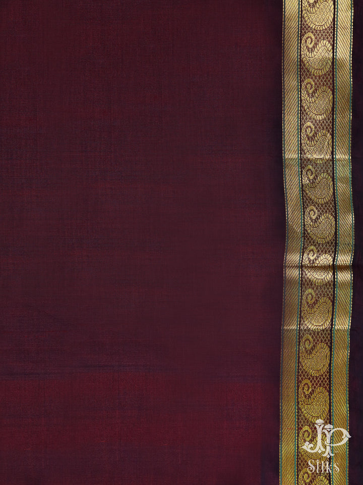 Hot Pink and Brown Silk Cotton Saree - D8236 - VIew 2