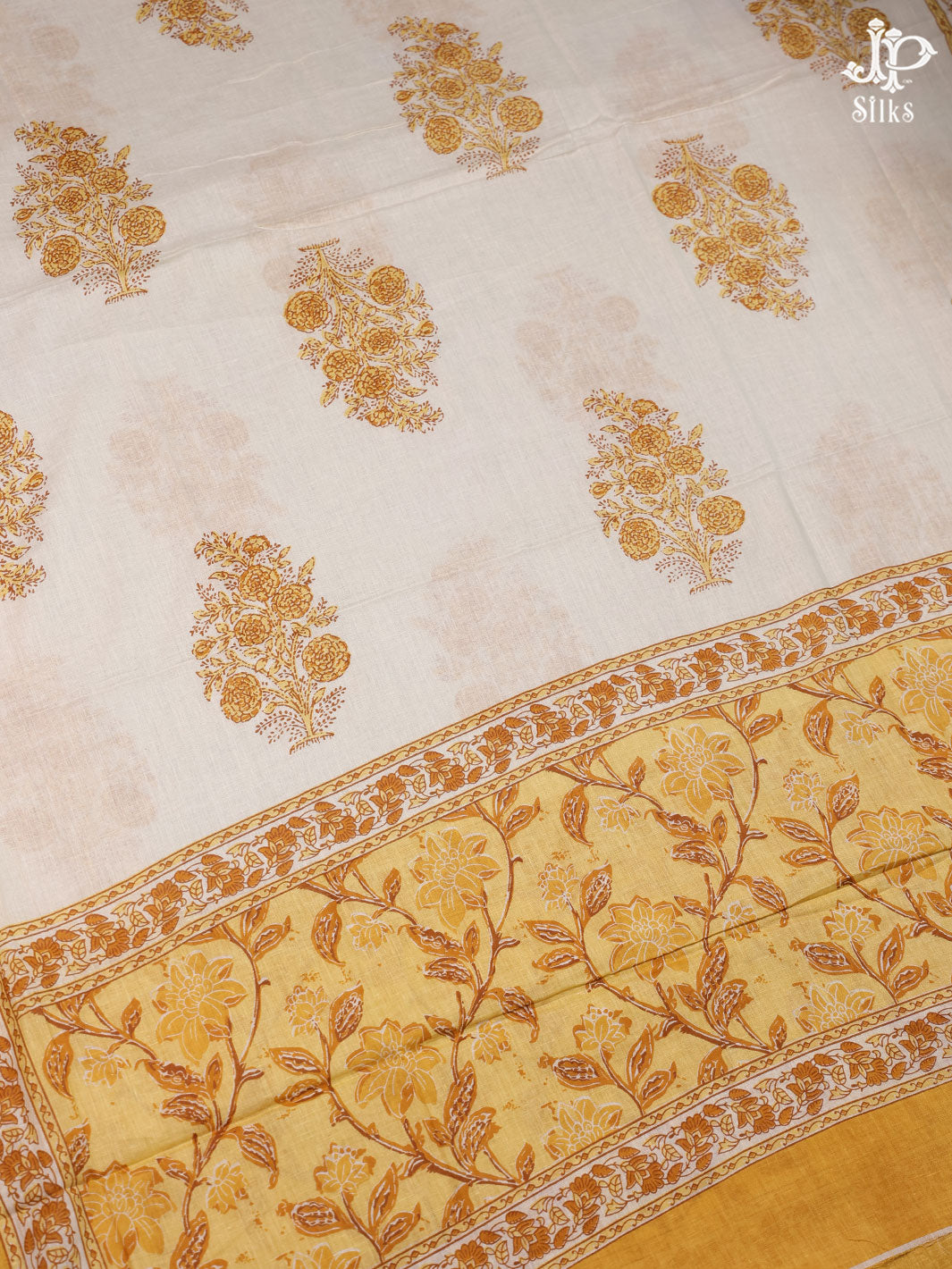Yellow and White Cotton Chudidhar Material - C4379 - View 3