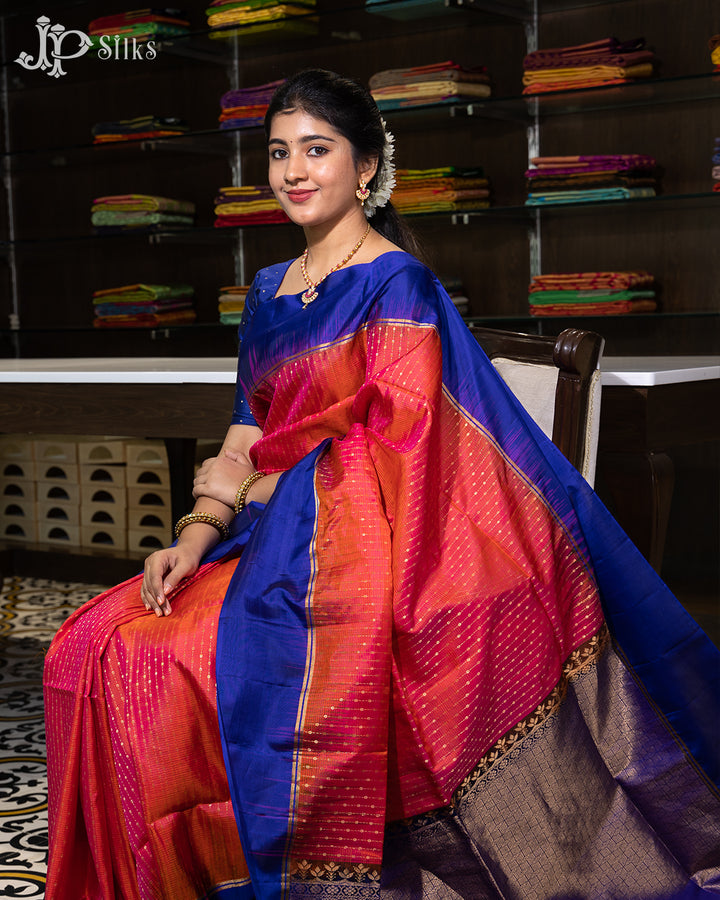 Reddish Pink And Ink Blue Soft Silk Saree - F2915 - View 4