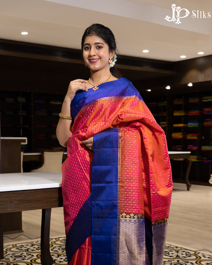 Reddish Pink And Ink Blue Soft Silk Saree - F2915 - View 2