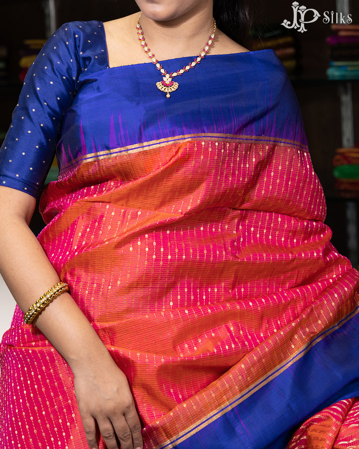 Reddish Pink And Ink Blue Soft Silk Saree - F2915 - View 7