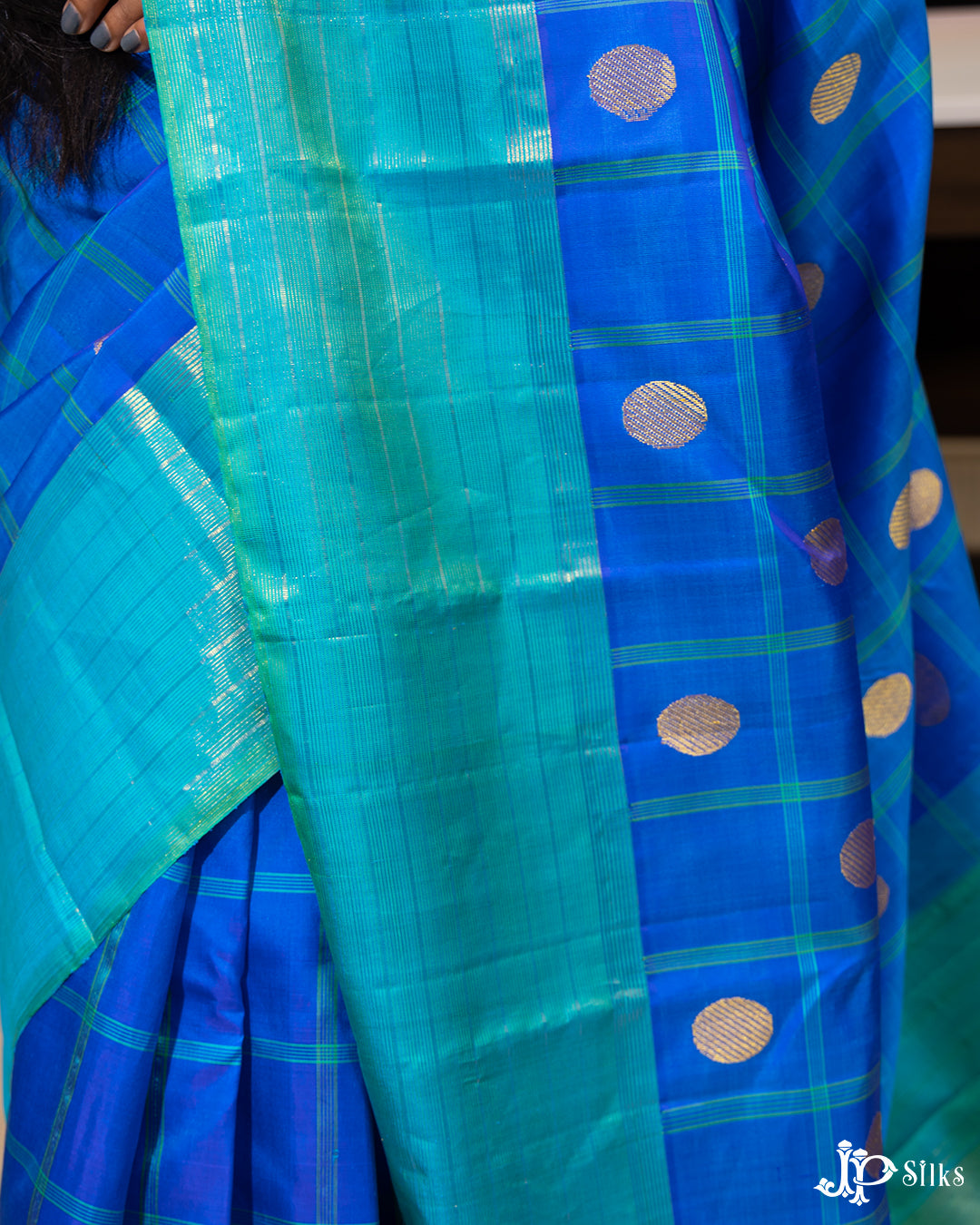 Dual Shade Blue And Peacock Green Pure Kanchipuram Silk Saree - F3372