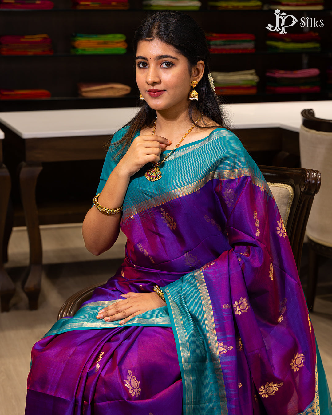 Purple And Teal Blue Soft Silk Saree - F2355