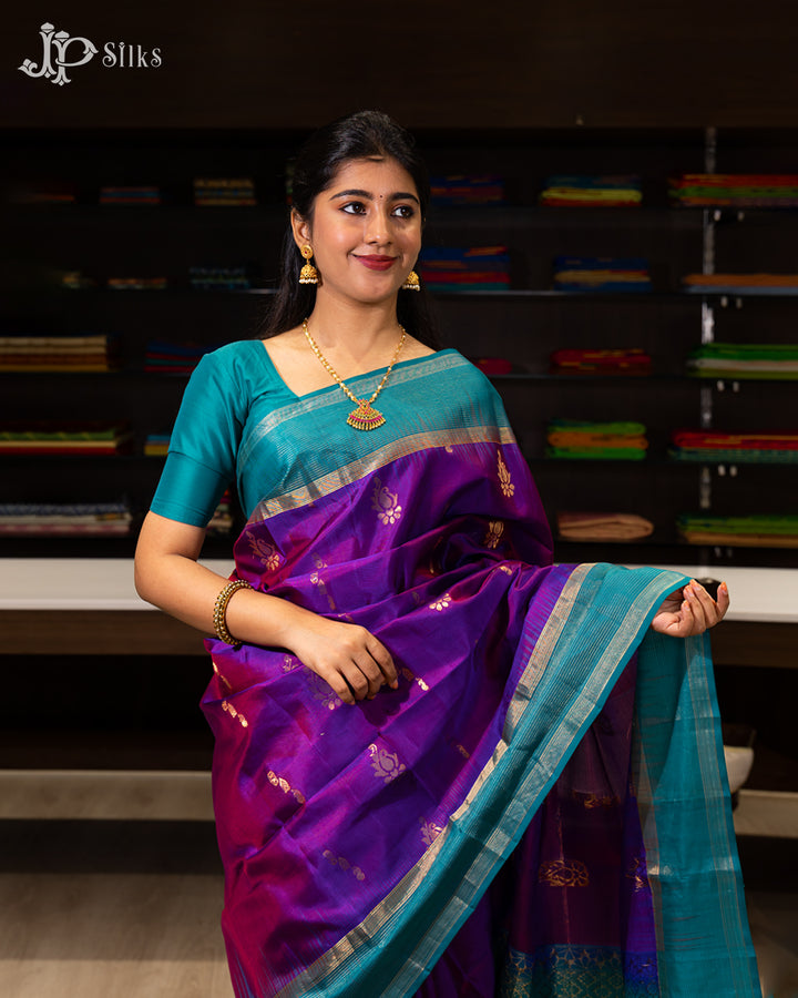 Purple And Teal Blue Soft Silk Saree - F2355