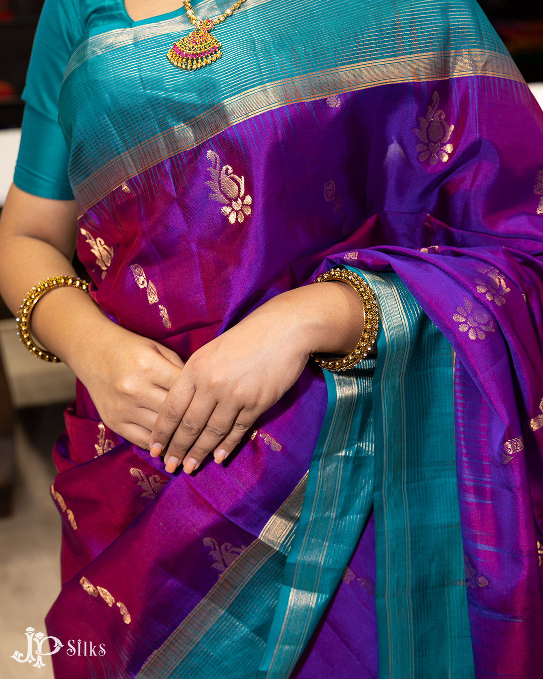 Purple And Teal Blue Soft Silk Saree - F2355