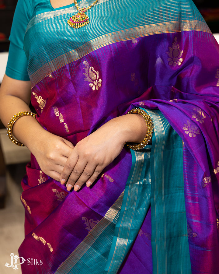 Purple And Teal Blue Soft Silk Saree - F2355