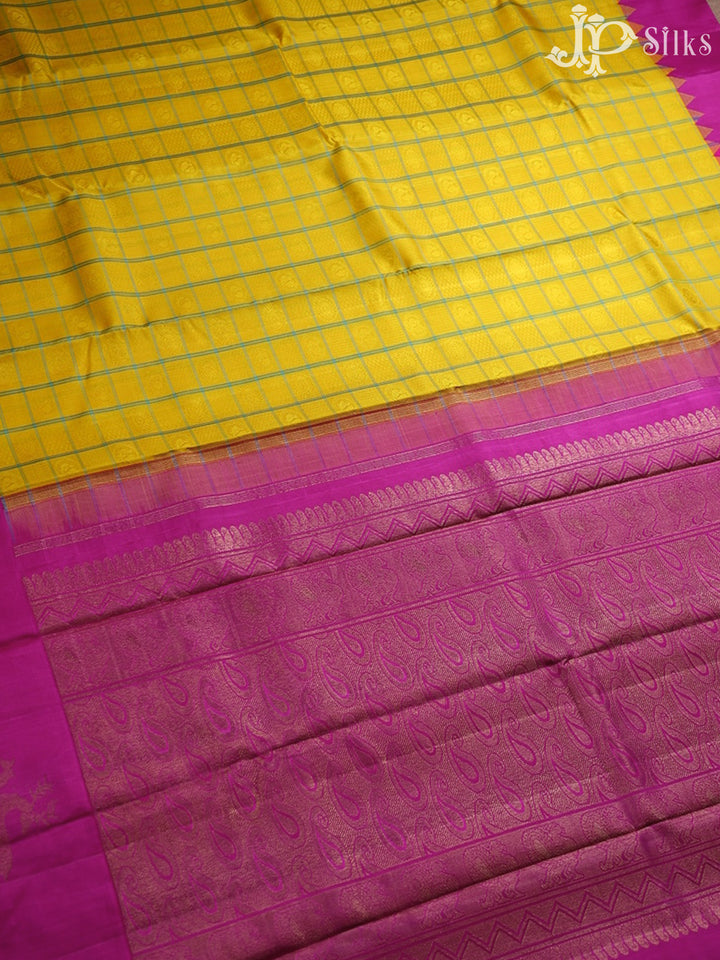 Yellow with Pink Kanchipuram Silk Saree - A932 - View 3