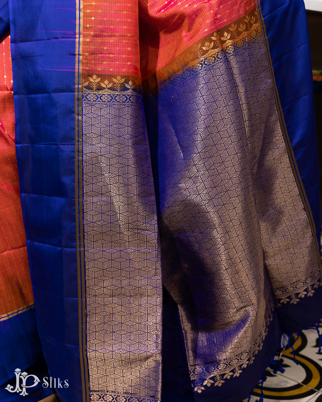 Reddish Pink And Ink Blue Soft Silk Saree - F2915 - View 8