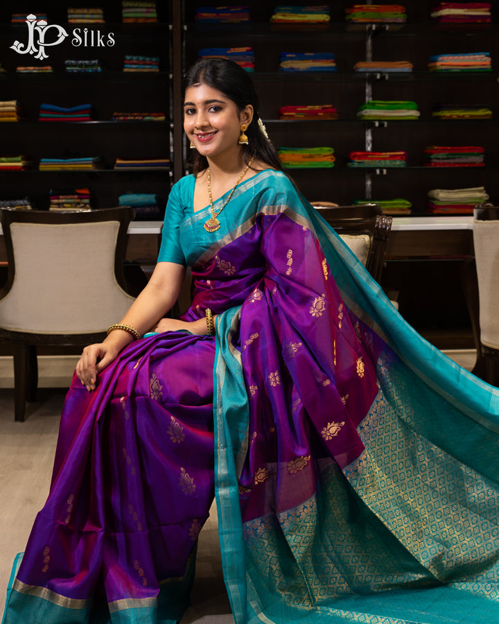 Purple And Teal Blue Soft Silk Saree - F2355