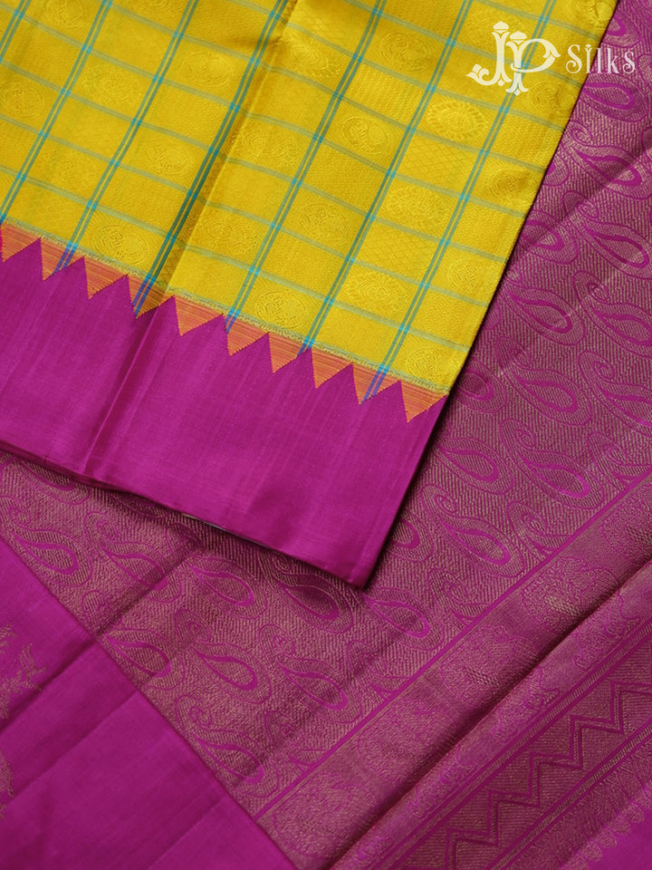 Yellow with Pink Kanchipuram Silk Saree - A932 - View 2