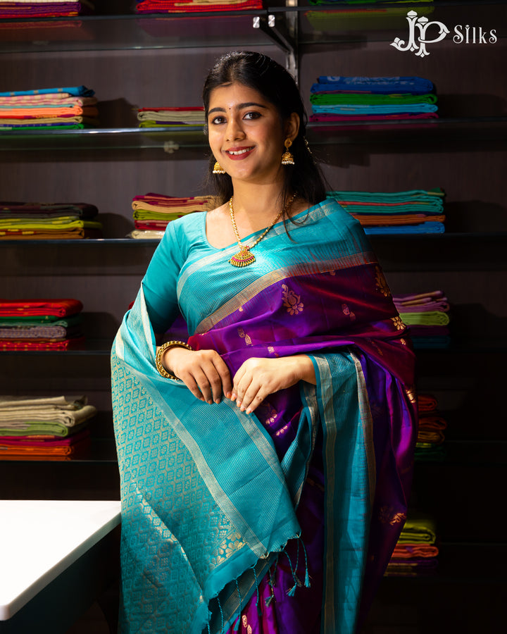 Purple And Teal Blue Soft Silk Saree - F2355