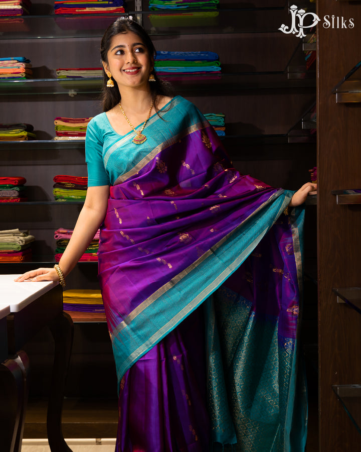 Purple And Teal Blue Soft Silk Saree - F2355