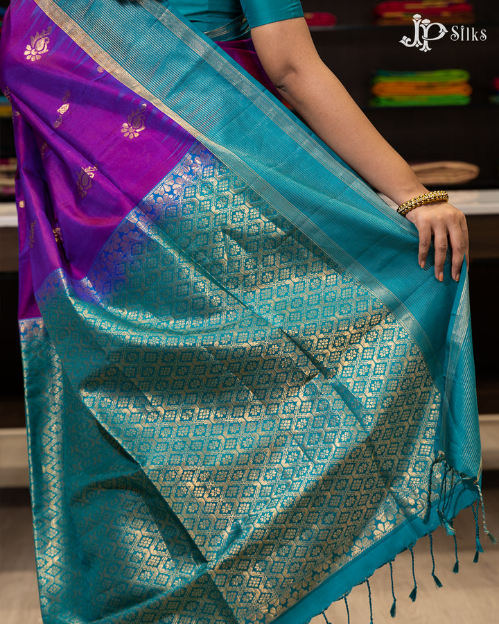 Purple And Teal Blue Soft Silk Saree - F2355