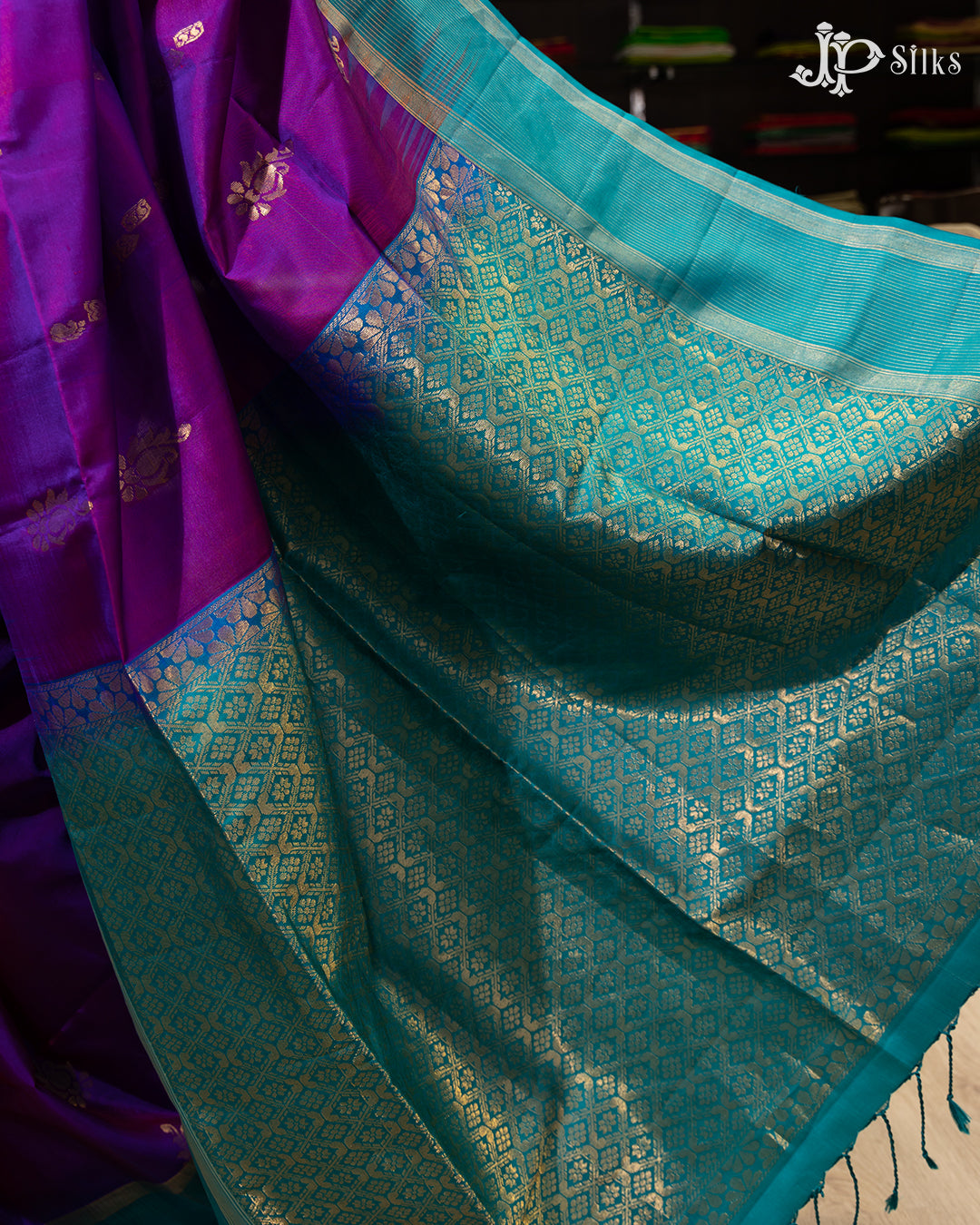 Purple And Teal Blue Soft Silk Saree - F2355