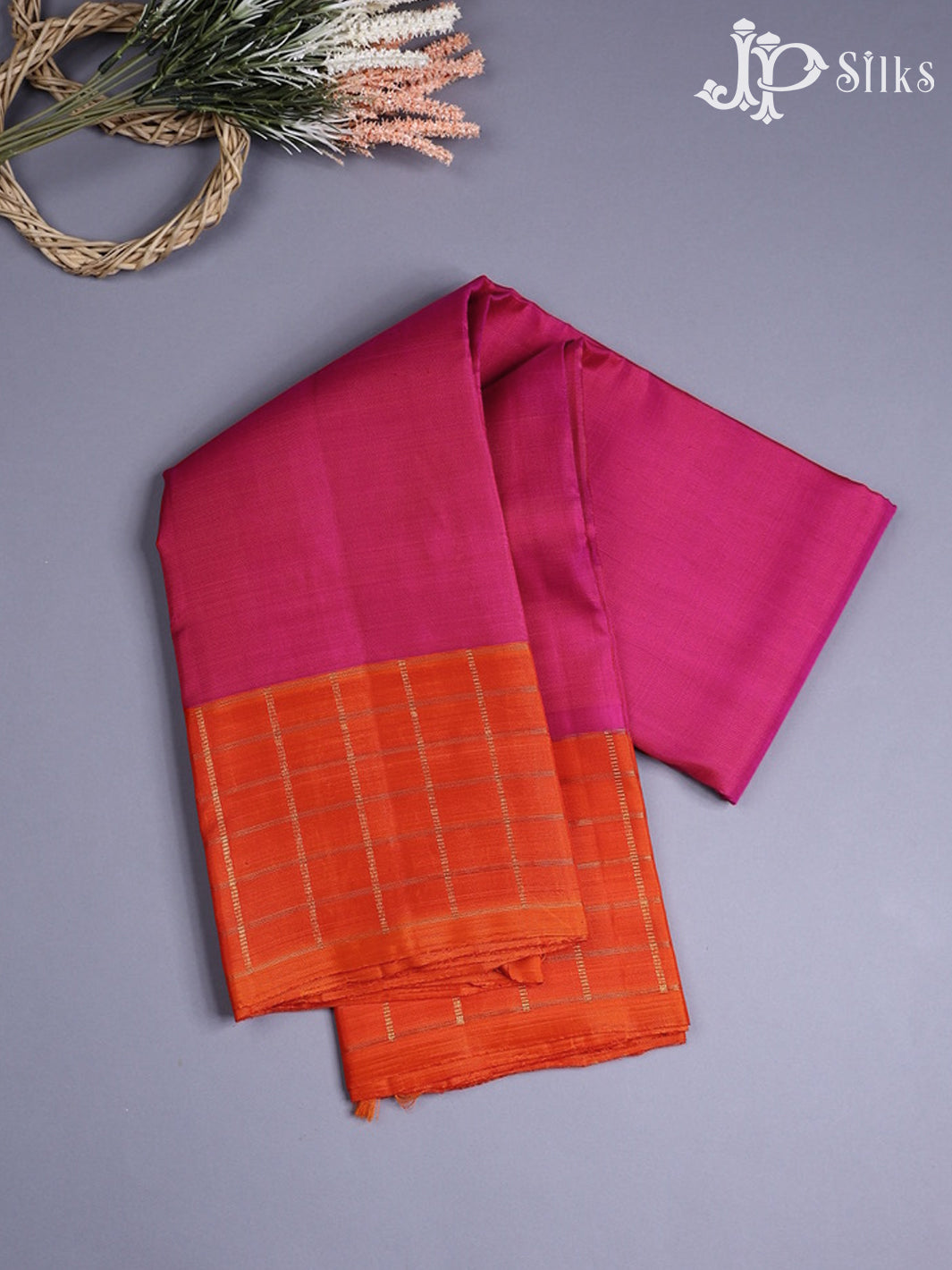 Pink and orange Kanchipuram Silk Saree - A469 - View 1