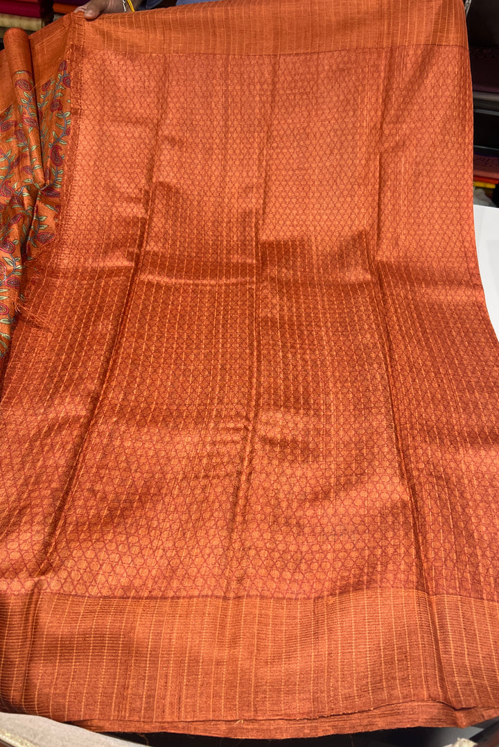 Burnt Orange Tussar Silk Saree - A7152
