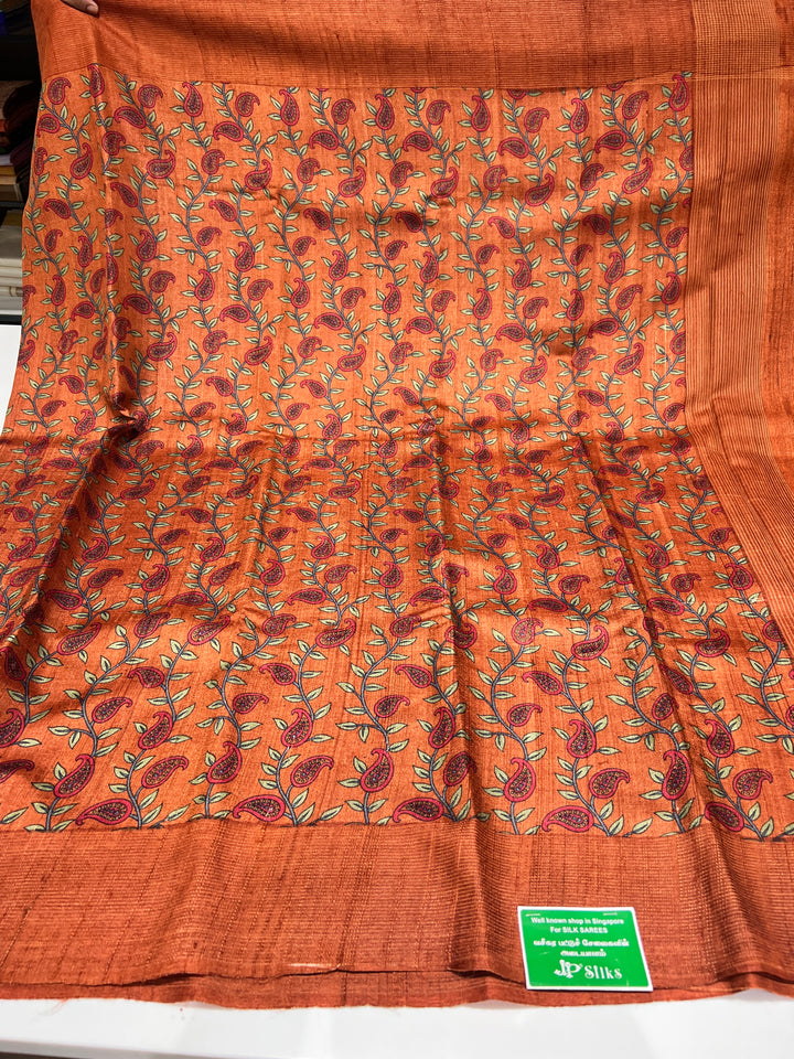 Burnt Orange Tussar Silk Saree - A7152