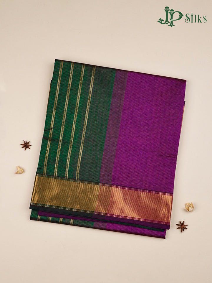 Dark Purple And Bottle Green Silk Cotton Saree - F3503