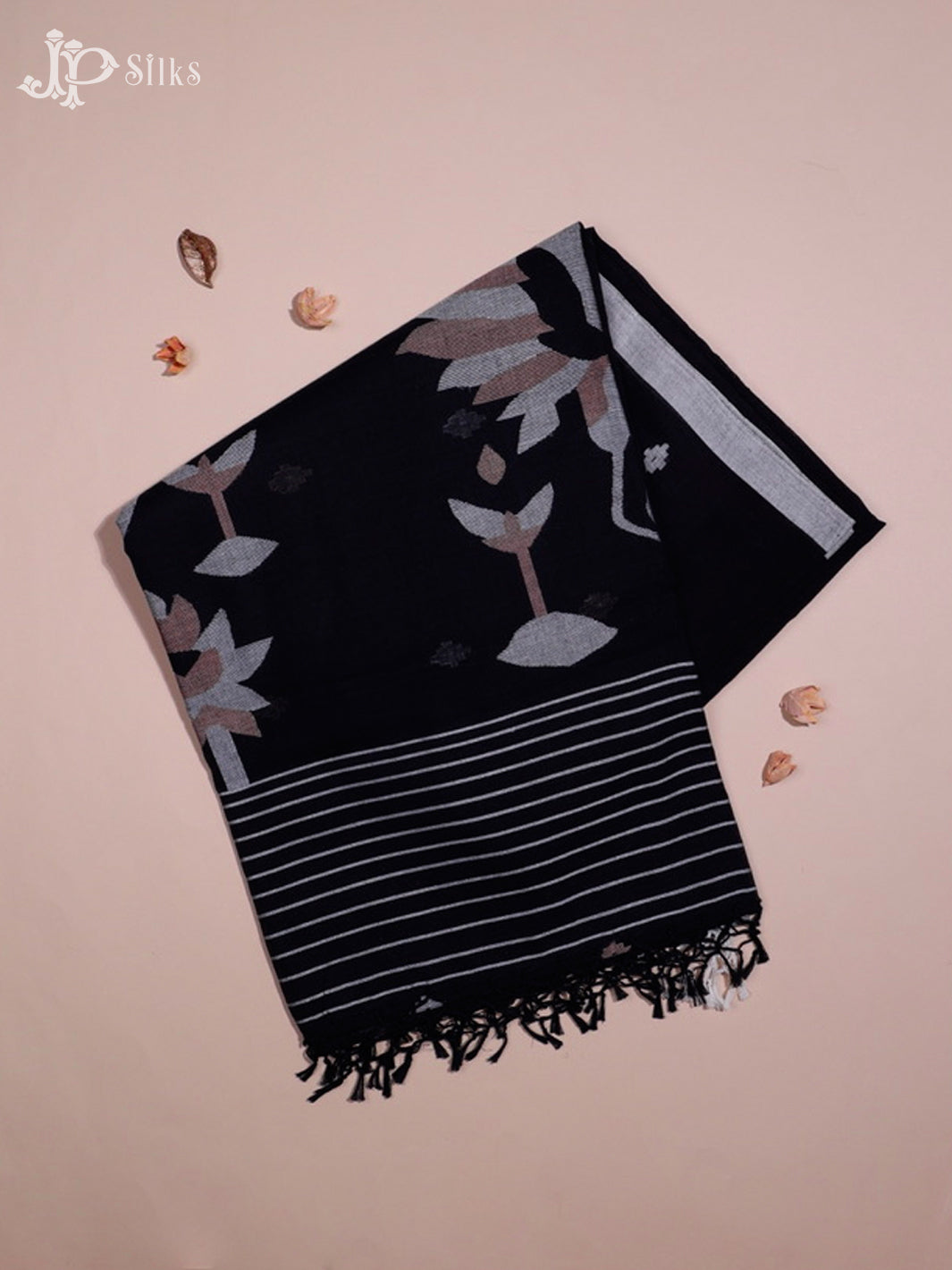 Black Khadi Cotton Saree - G16-view1