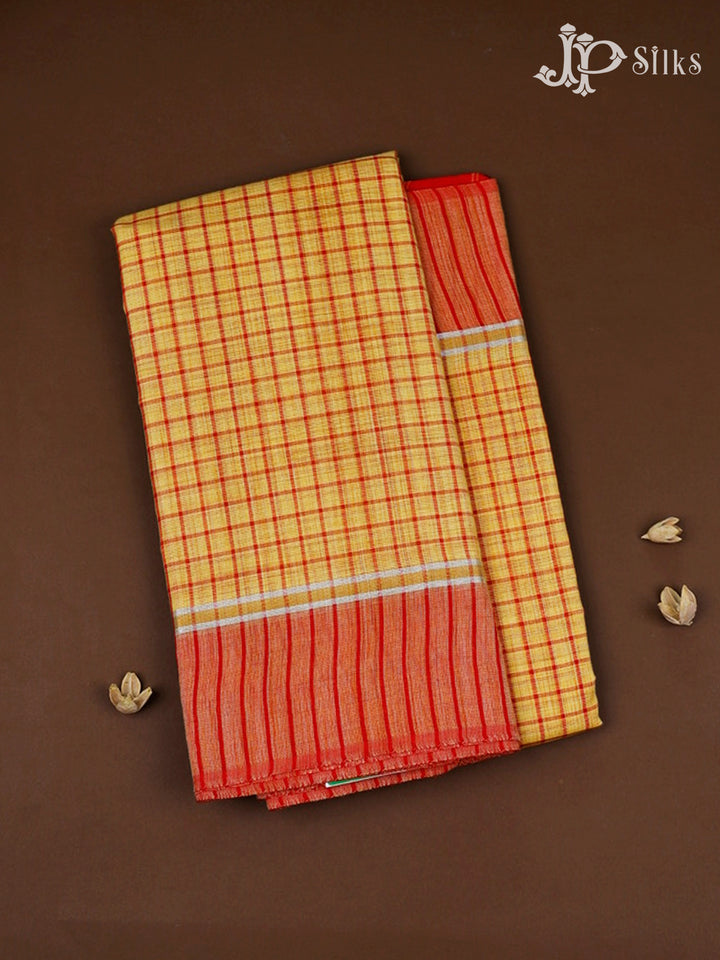 Yellow And Red Cotton Saree - D1080