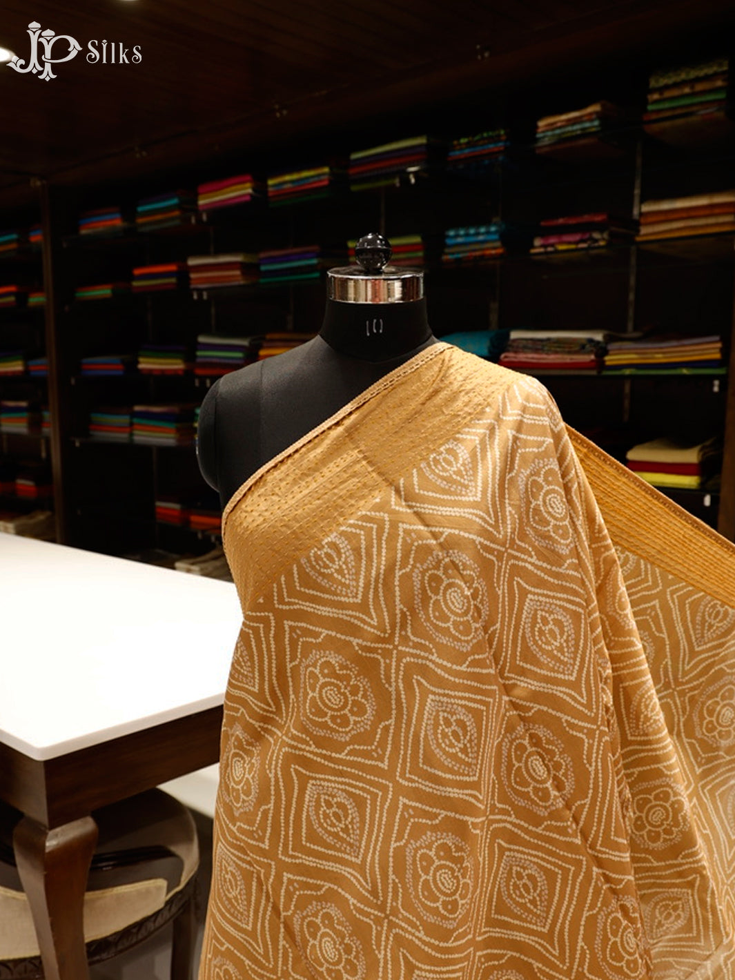 Gold Ochre Semi Tussar Saree - E3290-view1