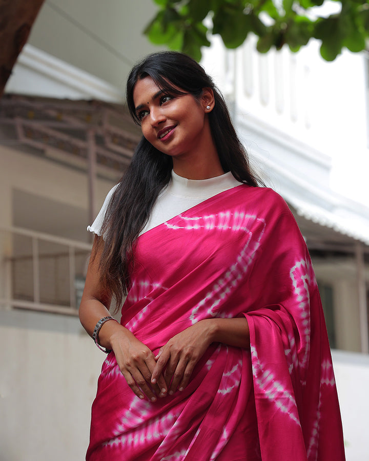 Pink Modal Silk Fancy Saree with Shibori - E4579