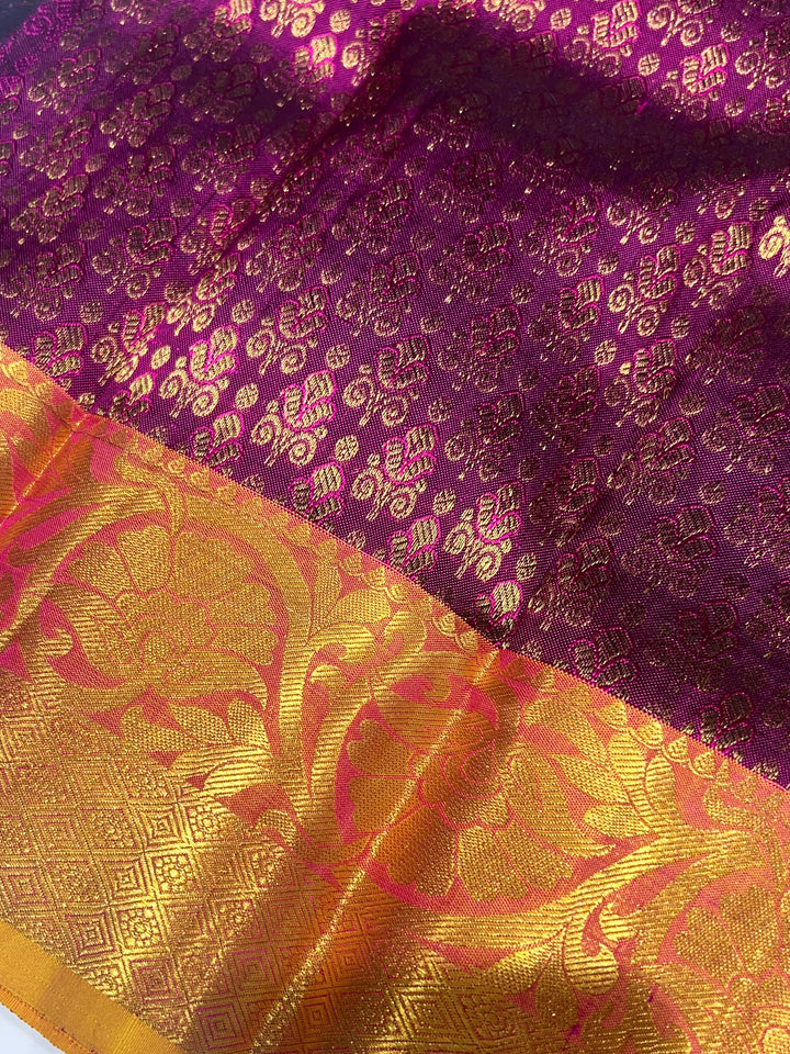 Violet with Mustard Pattu Pavadai - D5931 | 1 yr - 2 yr