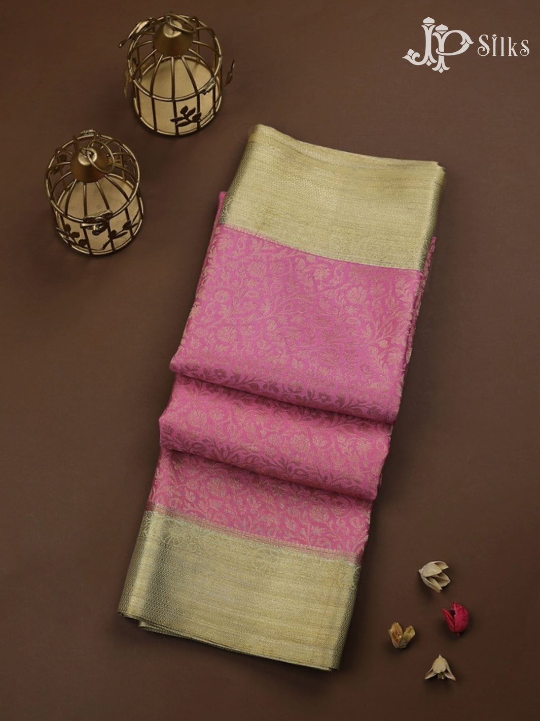 Onion Pink with Light gold Mysore Silk saree - F2458 - View 1