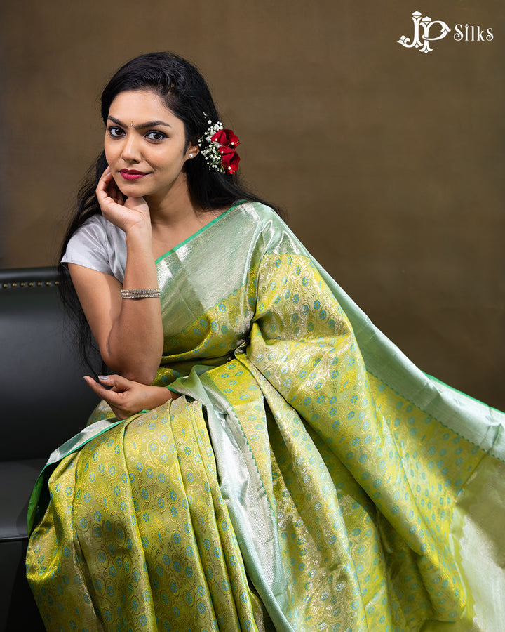 Light Green And Silver Kanchipuram Silk Saree - E3344