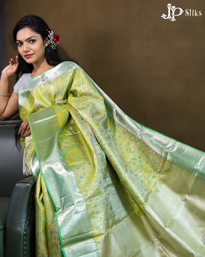 Light Green And Silver Kanchipuram Silk Saree - E3344