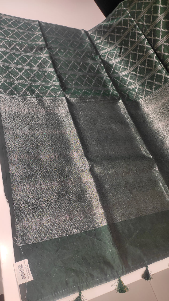 Bottle Green Semi Matka Saree - F3051