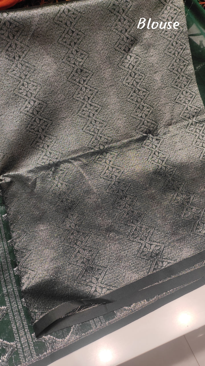 Bottle Green Semi Matka Saree - F3051