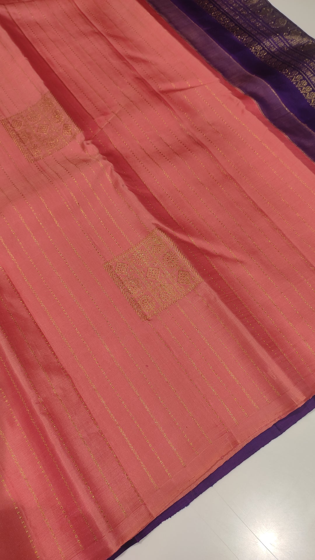 Peachy Pink And Purple Kanchipuram Silk Saree - E4523