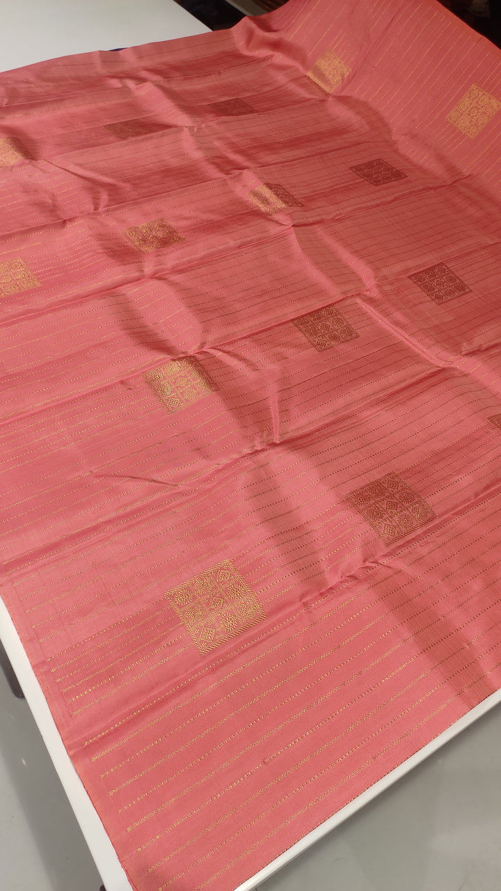Peachy Pink And Purple Kanchipuram Silk Saree - E4523