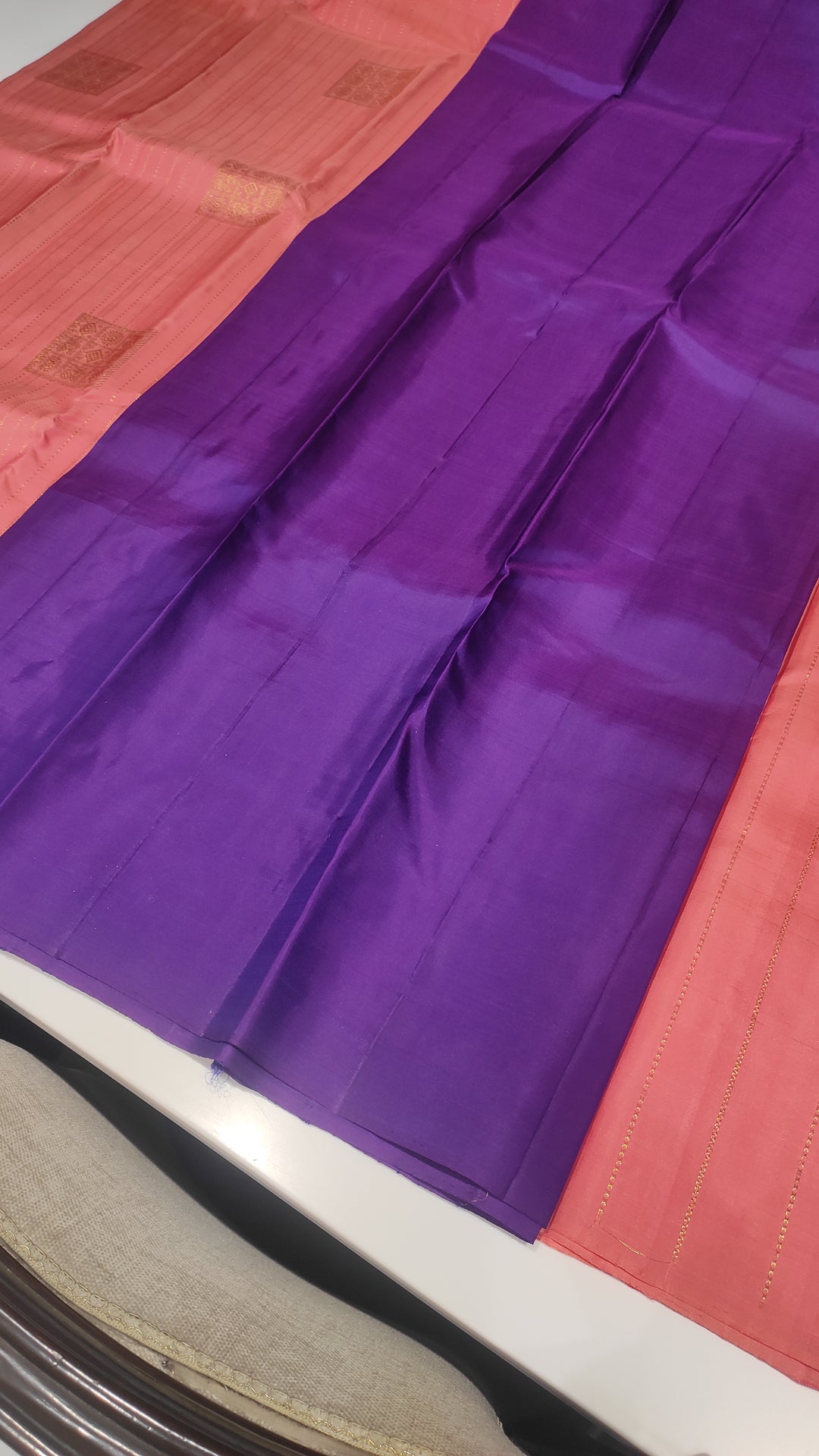 Peachy Pink And Purple Kanchipuram Silk Saree - E4523