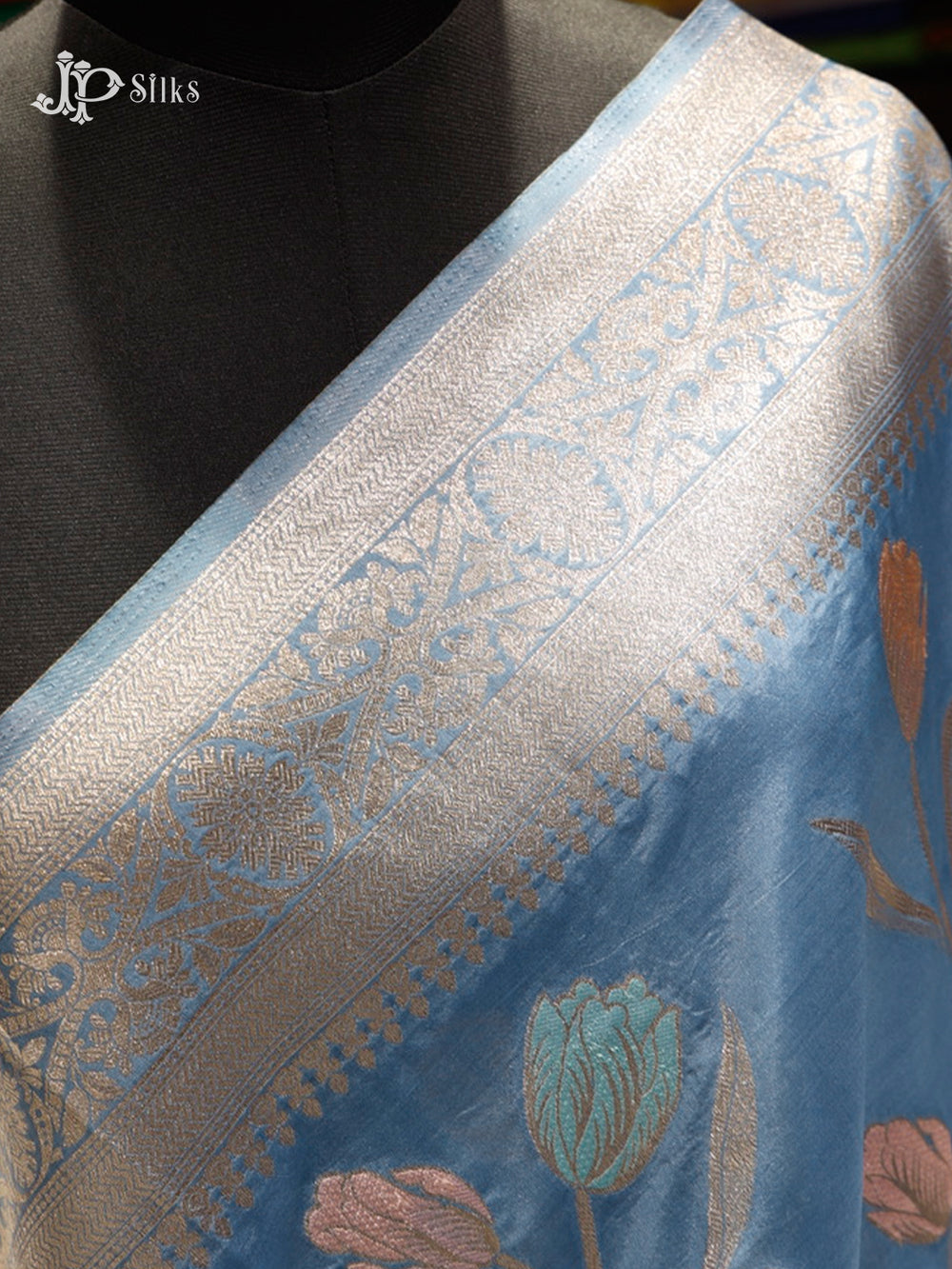 Greyish Blue Semi Banarasi Saree - F3127-view2